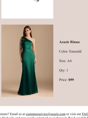 Azazie One-Shoulder Emerald Satin Gown